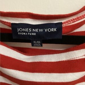 Jones New York Red and White Striped Crewneck Top